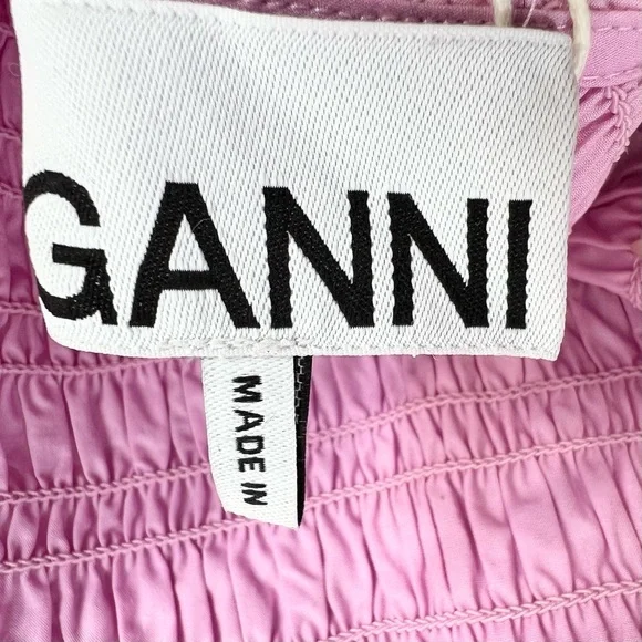 NWT GANNI COLOUR BLOCK Organic COTTON POPLIN SMOCKED MINI DRESS IN PHLOX PINK 38 - Picture 13 of 17